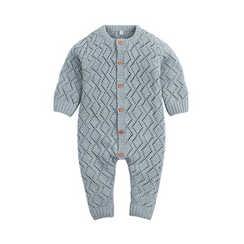 Ziyunlong Baby Knit Sweater Romper Newborn Long Sleeve Breathable Jumpsuit One Piece Overall Infant Baby Winter Clothes(0-6M,Grey)