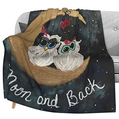Two Owl Love Moon Flannel Fleece Throw Blanket Living Room/Bedroom/Sofa Couch Warm Soft Bed Blanket For Kids Adults All Season 50X60 Inch #TOP3