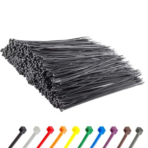 Gocableties Black Cable Ties, 300mm x 4.8mm, Bulk Pack of 1000, 12” Premium Nylon Zip Ties, Multi-Purpose Plastic Tie Wraps, Secure Self-Locking Mechanism, for Home, Garden, Office and DIY