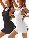 YYA 2 Pack Sexy Tank Nightgowns for Women Sleeveless Sleep Shirts Chemise Night Lingerie Dress Black&White S