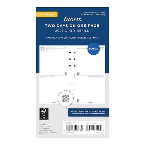 Filofax calendrier recharge taille Personal 2025