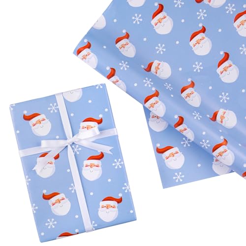 WRAPAHOLIC Christmas Wrapping Paper Roll - 17 Inch x 16.4 Feet per Roll - Blue Mini Roll，Santa Claus and Snowflakes Perfect for Christmas Holiday Gift Packing