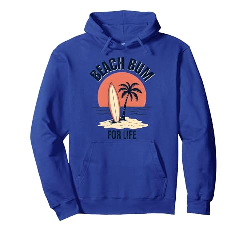 Beach Bum For Life Men's Vacation Graphic Pullover Hoodie, Adult Unisex, Royal Blue, Large