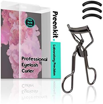 PREEN KIT. No Pinch. Nickel Free. Professional Eyelash Curler and Refill Pads. Dramatic Lash look in Seconds! Works with False or Natural Eyelashes. Black. Satisfaction Guarantee! Vegan, Cruelty-Free.