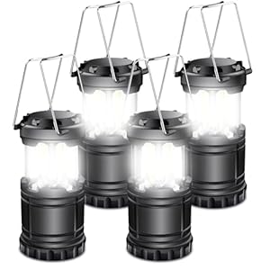 EXTRASTAR 4 Pcs LED Camping Lantern, Battery Powered Compact LED Lanterns, Suitable Survival Kits for Hurricane, Waterproof Portable Emergency Light for Storm, Outages, Black