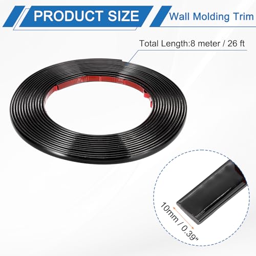 Moldura de pared de espuma autoadhesiva, rodapié negro de 0.39 pulgadas x 26 pies 3