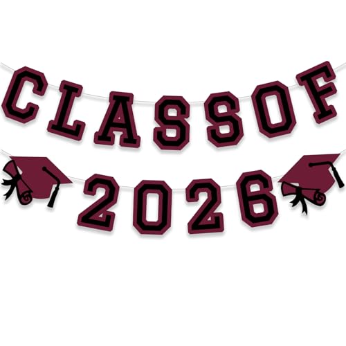 Image of Class of 2026 Graduation Banner University College Grad Garlands Decoration Party Supplies High School Colors Maroon