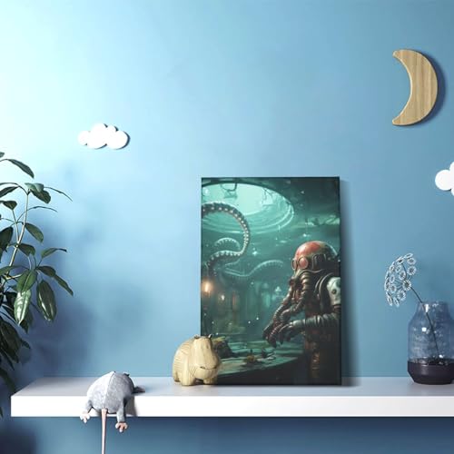 Œuvre d'art moderne encadrée pieuvre pour finition murale premium - 2