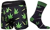 Mens Fun Colorful Funky Boxer Briefs Weed Underwear and Socks Combo-Medium