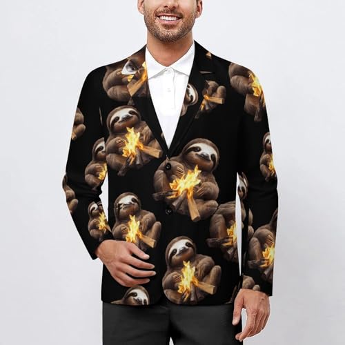Funny Campfire Sloth Classic Suits Blazer for Men Business Tuxedo Jacket Sport Coat Two Buttons2