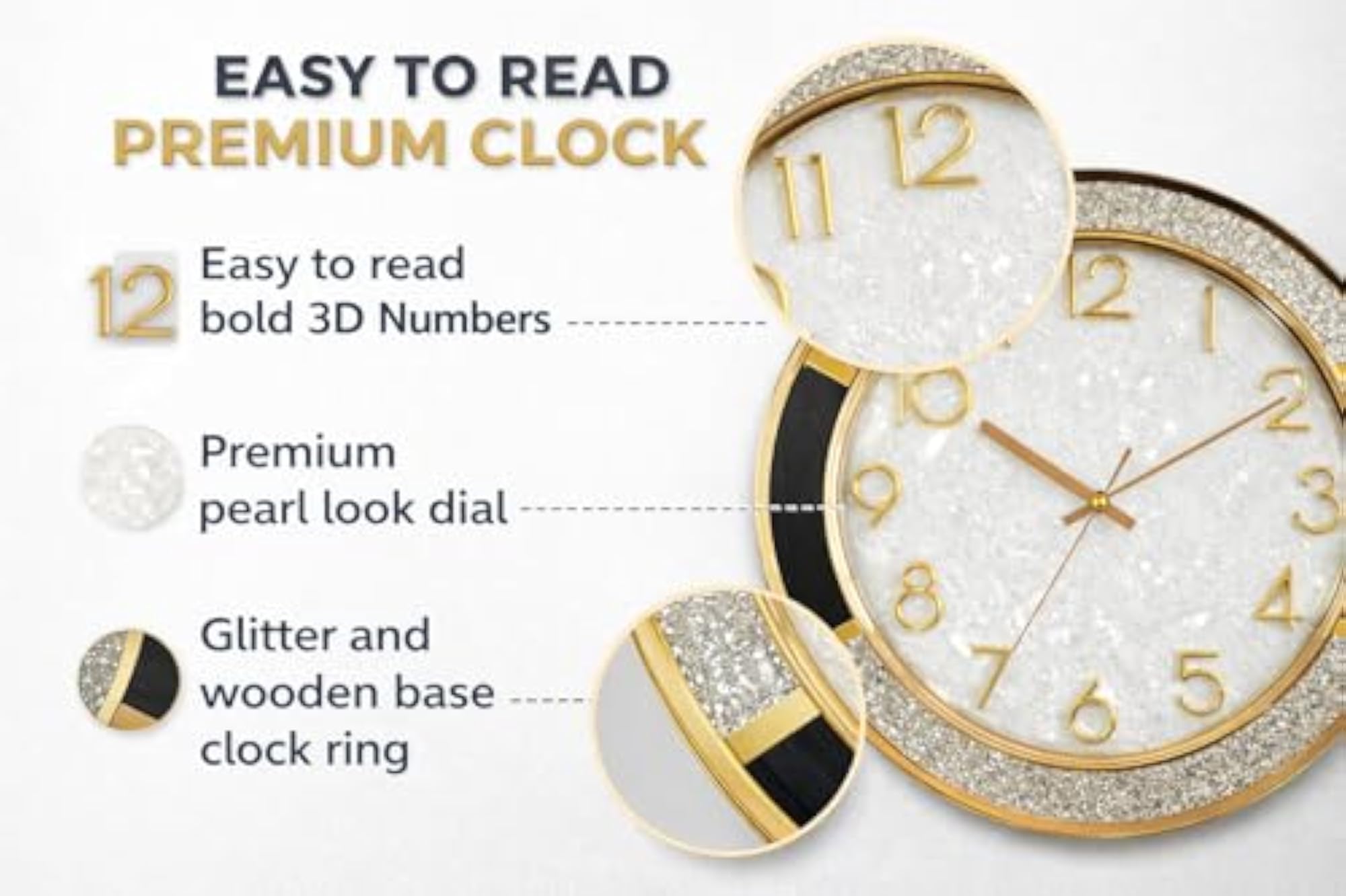 Luxury Designer Wall Clock with Glitter Ring