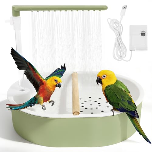 Automatic Bird Bath Shower with Adjustable Water Flow, Parrot Bird Bathtub, USB-Powered, 5V Pump, Dual Rows of 26 Water Outlets, Bird Cage Accessory for Lovebird, Cockatiel, Pet Bird