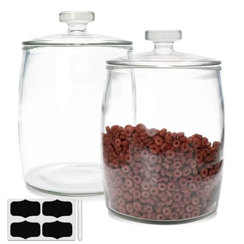 Maredash 1 Gallon glass jars, Cookie Jar & Candy Jar with Lid, Large Food Storage Container,glass jar with lid for Buffet, Coffee & Flour, Laundry Room Storage & Pantry 2pcs