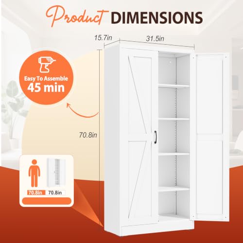 Image of PAOFIN 71 inch White Metal Storage Pantry Cabinet