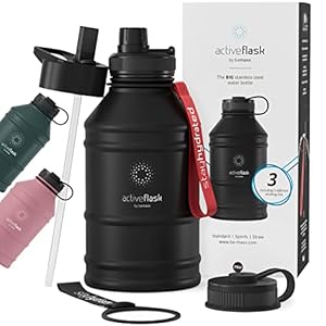 BeMaxx Trinkflasche Edelstahl ACTIVE FLASK + Strohhalm (3 Deckel) | Große 2,2 Liter Sportflasche BPA-frei Auslaufsicher…