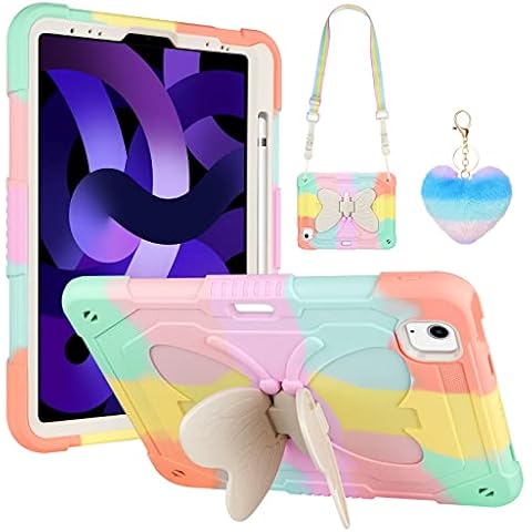 WESADN for iPad Air 5th Generation Case with Kickstand Lanyard Keychain Pencil Holder Rugged Heavy Duty Case for Girls Kids Protective Tablet Cover for iPad Air 4th Gen 2022 2020 10.9'' Rose Gold Cover