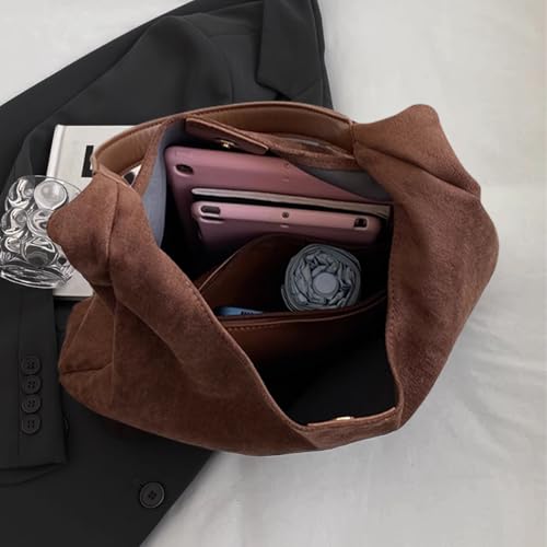 Image of Tote Bags for Women Suede Handbag Work Slouchy Bag Shoulder Hobo Bag Office Tote Handbag
