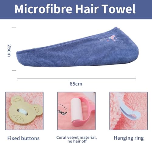 Image of DIVYAM Microfiber Hair Towel Wrap for Women | Quick-Dry Soft Hair Drying Cap with Elastic Loop | Lightweight Magic Head Wrap for Long, Curly & Wet Hair (Blue, Set of 1)