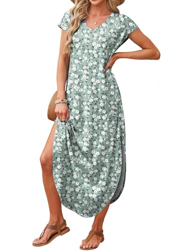Image of RUMIA Summer Maxi Dresses for Women Cap Sleeve Long Sundress with Pockets