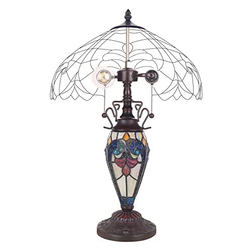 Mooview Tiffany Lamp Night Light Stained Glass Tiffany Table Lamp 24’’ Tall Vintage Living Room Bedroom Home Office Bedside Reading Lamp 3 Led Bulb Included, Orange Christmas Gift #TOP2