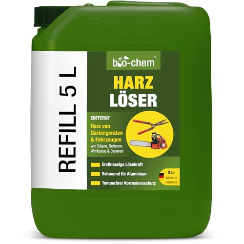 bio-chem - Desenroscador de resina de 5 litros - Eliminador de resina de acción rápida con fuerza de disolvente de primera clase - Para herramientas y herramientas de jardín de todo tipo