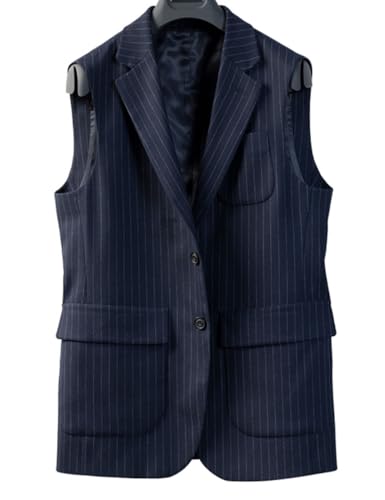 Men's PinStripe Vest Long with Big Pockets Collar Summer Striped Lightweight Vests Casual Business Formal2