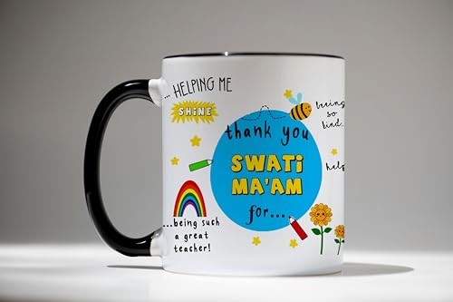 Image of DAYS Thank You Teacher Personalized Mug Custom Teacher's Name Best Teacher Gift, Teacher on Birthday Helping Me to Grow Ceramic Mug 11oz (Black Mug)
