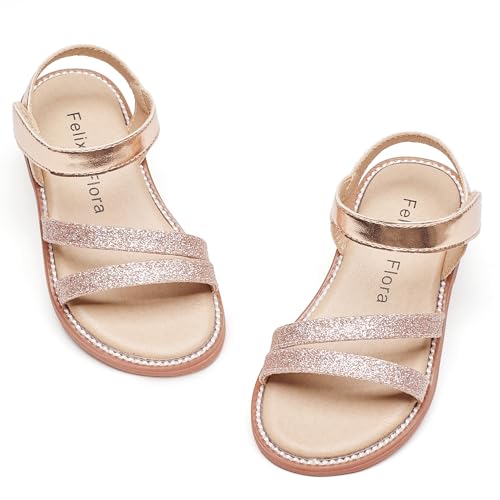 Image of Felix & Flora Toddler Girl Sandals - Little Girl Easter Dress Shoes Lightweight Open Toe Beach Holiday Flats
