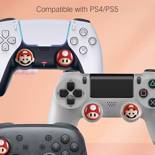Image of PERFECTSIGHT Cute Thumb Grip Caps for Switch 2, PlayStation 4 /5, PS5, PS4, Xbox Series X /S, Xbox One, Switch PRO Controller, 4PCS Kawaii Soft Rubber 3D Analog Thumbsticks Grips Joystick Cover, Red