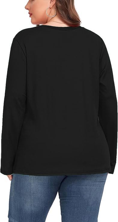 Women Plus Size Christmas Shirt Merry Bright Xmas Long Sleeve Tees Christmas Tree Print Casual V Neck Holiday Tee Tops - Image 6