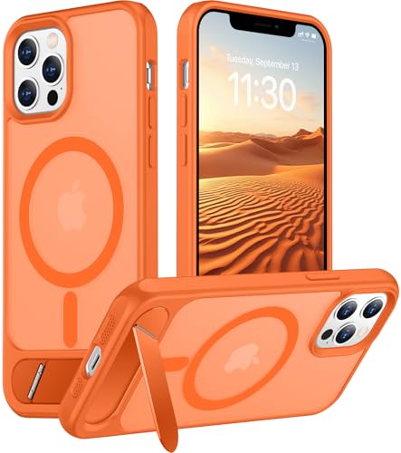 Image of Magnetic Compatible with iPhone 12 Case & iPhone 12 Pro Case, [Built-in Invisible Kickstand][Compatible with MagSafe][Military Grade Shockproof] Slim Translucent Matte Phone Case 6.1 inch