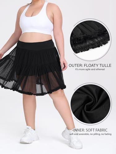 Women's Plus Size High Waisted Ruffle Tennis Skirt Flowy Tulle Tiered Golf Skirts Athletic Skorts with Shorts Pockets2