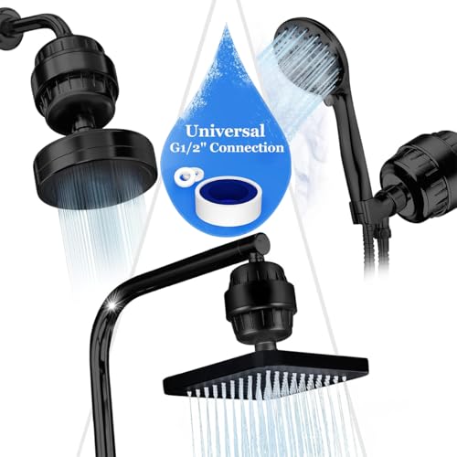 20 Stufen Duschfilter mit Lüfterblättern, Vitamin C für Hartes Wasse, Kalkfilter Wasserfilter Dusche KDF Filtersystem zur Entfernung von Fluorid und Chlor, Shower Filter Chrom