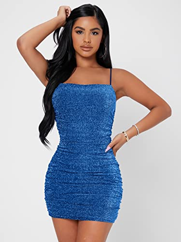 Image of Floerns Women's Glitter Sleeveless Ruched Party Clubwear Bodycon Mini Dress