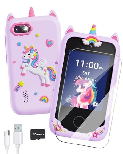 Kids Phone Toys Christmas Birthday Gifts for 3 4 5 6 7 8 years old Girls Boys 2.8 Touchscreen Toddler Learning Toys Preschool Travel Toy Dual Camera Games Music 8G SD Card Purple