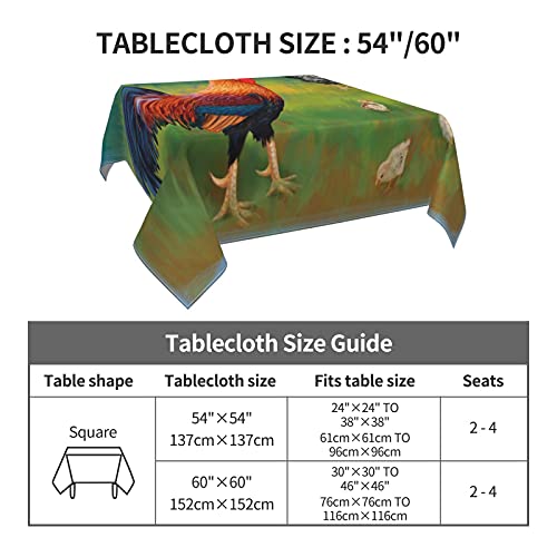Fiephvsa Tablecloth Brightly Colored Rooster With Chickens Waterproof Washable Square Table Cloth Cover For Dining Room Kitchen Decoration 54"X54" #TOP4