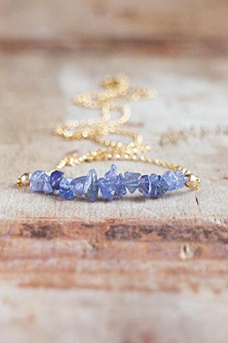 JP_Beads Raw Tanzanite Bar Necklace, December Birthstone, Tanzanite Crystal, Dainty Raw Stone Jewelry, Periwinkle Blue Necklace 4 to 7mm