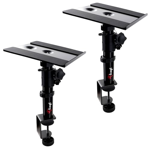 Tlingt Clamp-on Desktop Speaker Stand Pair, Height & Tilt Adjusts