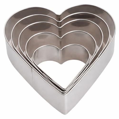 Selecto Bake 5 Pieces of Heart Cutters Set Stainless Steel Cookie Stamps Sandwich Cutter Fondant Cake Mould Biscuit Press
