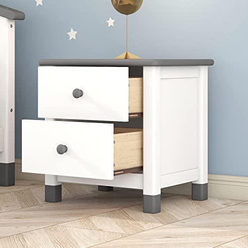 Cute Wooden Nightstand With Two Drawers For Kids, End Table For Bedroom, Suitable For Bedroom, Living Room, Kids Room (White+Gray@R~) #TOP1