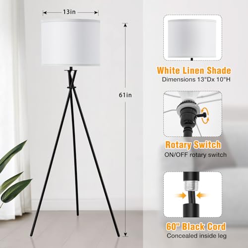 Candeeiro de pé de tripé, luminárias de chão de 155 cm de altura, luminária de pé com interruptor ro
