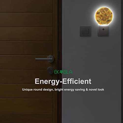 Image of EKOBLA Van Gogh Sunflower Night Light, Modern Floral Art Night Lights Plug Into Wall for Kids, 0.5W for Stairway, Hallway and Bedroom