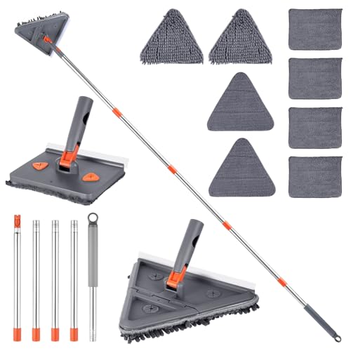 Faankiton Wandreinigungsmopp, Verstellbarer Reinigungsmopp mit Langem Griff 200cm, Dreieckiger Reinigungsmopp, Drehbarer Dreiecks Wischmopp, Verstellbarer Dreiecksmopp mit 8 Wiederverwendbaren Pads