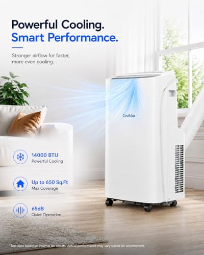 Image of Coolblus Portable Air Conditioners 14000 BTU, 4 in 1 Portable AC Unit with Cool /Dehumidify /Fan,Wi-Fi Smart Quiet AC Cool Up to 650 Sq.Ft, Remote Control, Auto Swing, White-14000BTU-WIFI