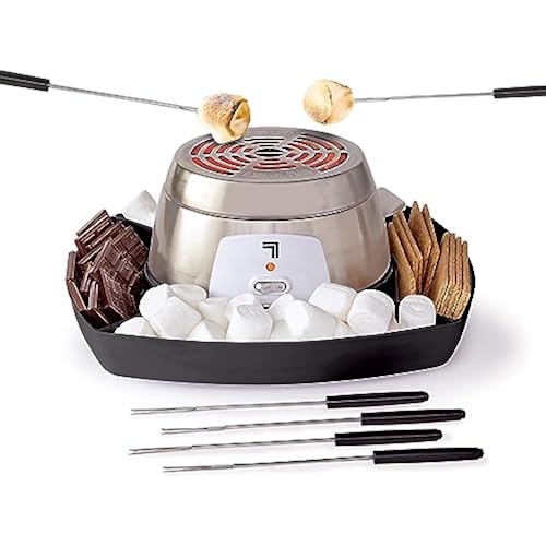 Sharper Image Electric S’mores Maker – 6 Marshmallow Roasting Sticks & Serving Tray Station| Indoor Smores Kit| Kids & Family Party Activity| Kitchen Gadget| Movie Night, Sleepover, Housewarming Gift