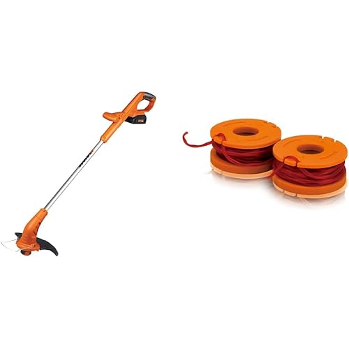 Worx WG154 20V PowerShare 10" - 12" Cordless String Trimmer & Edger (Battery & Charger Included) & WA0004 (2) Replacement Trimmer Line for Select Cordless String Trimmers