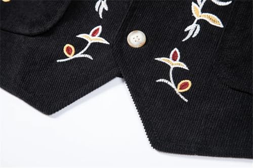 Men's V Neck Corduroy Pockets Suit Vest Vintage Gentleman Leisure Party Embroidery Vest3