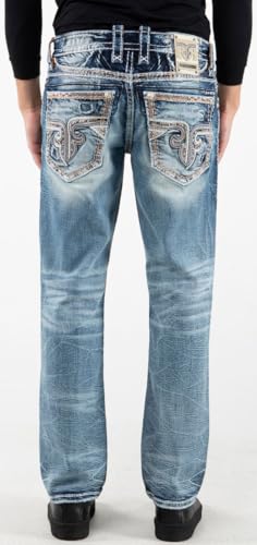 Rock Revival - Mens Robin RP3727 Straight Jeans, Color Med Blu, Size: 38W x 32L3
