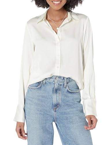 Amazon Essentials Women's Regular-Fit Satin Button Down Blouse (Available in Plus Size)