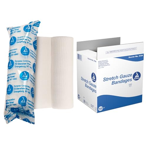 Dynarex vendaje de gasa elastica enrollada – de poliéster conformable y absorbente, envuelto individualmente, 4 pulgadas x 4.1 yardas, caja a granel de 500 miniatura 1
